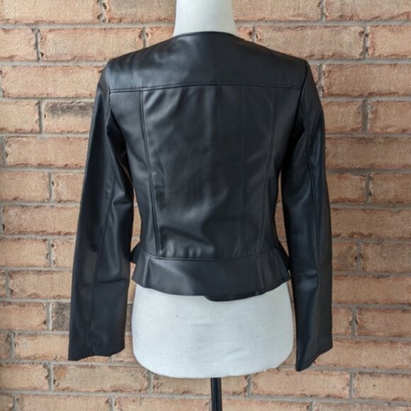 Zara black ruffle faux leather moto jacket - Picture 3 of 5
